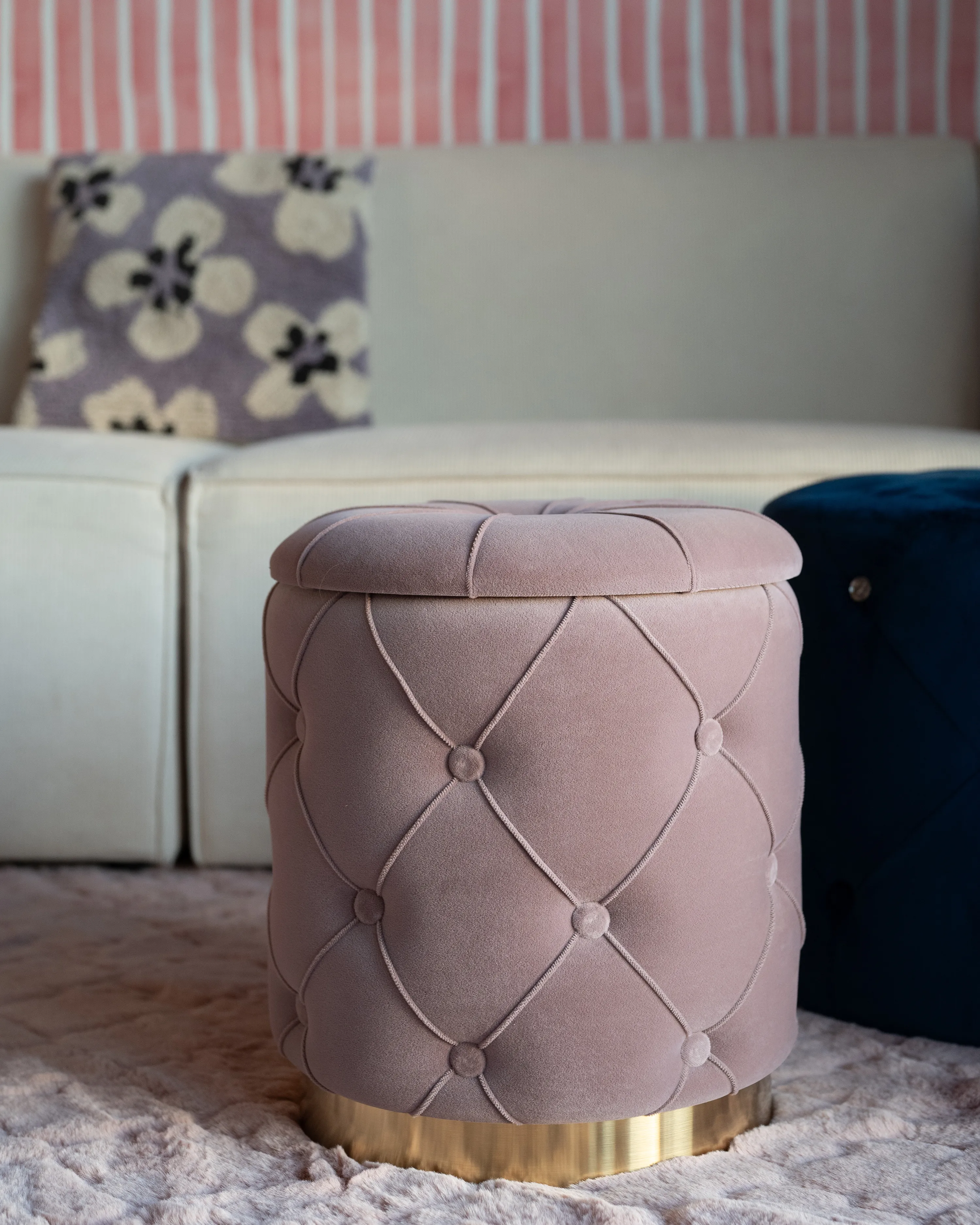 Set van 2 opbergpoefs PUEBLO Fluweel Roze
