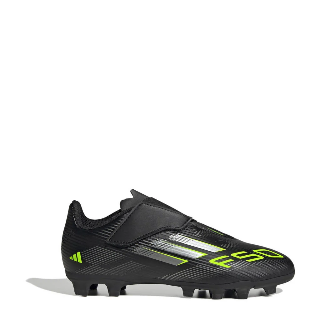 adidas Performance F50 Club Velcro FG/MGjunior voetbalschoenen zwart/zilvergrijs/geel