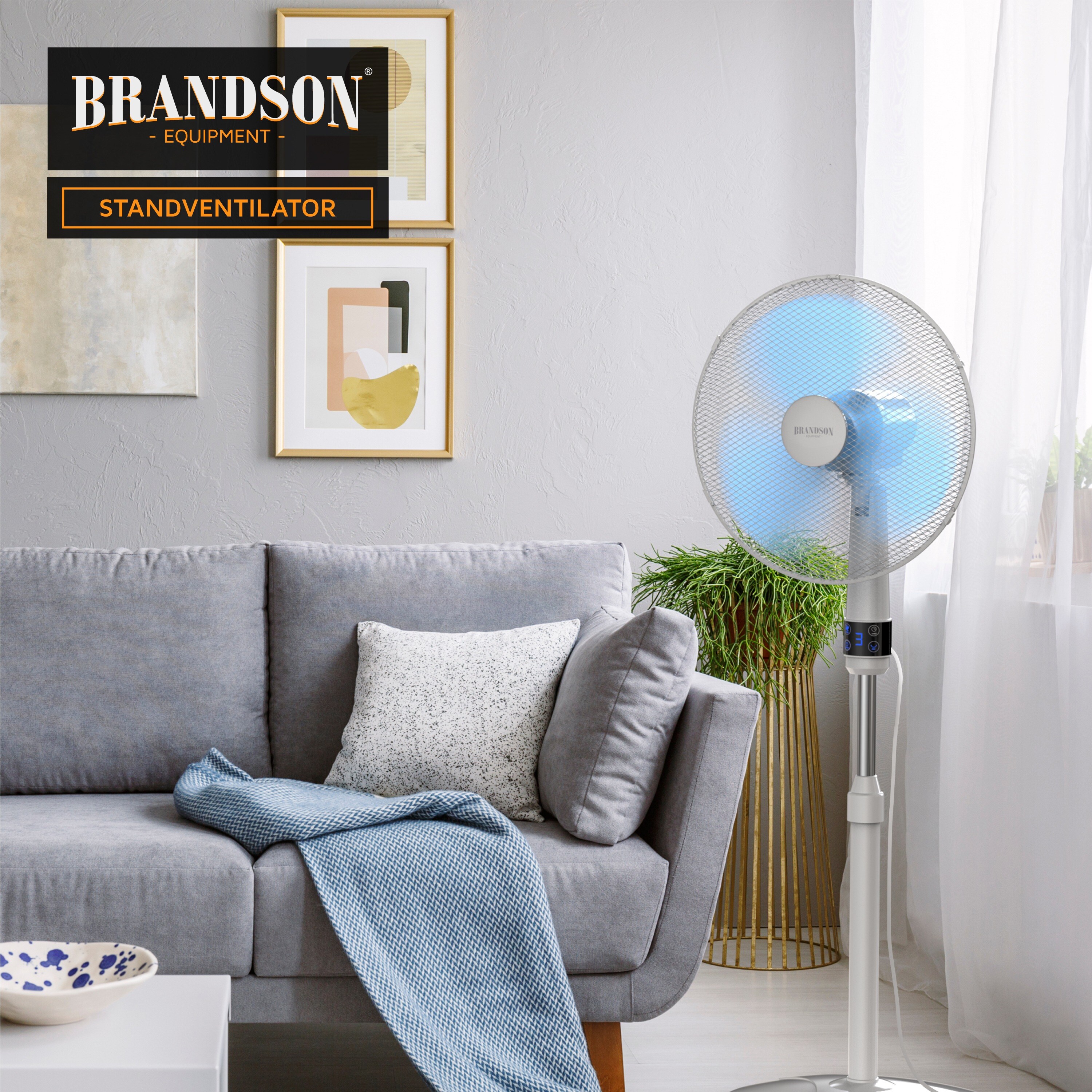 Brandson Standventilator, Standlüfter leise, Ventilator, höhenverstellbarer Standfuß, Neigungswinkel 30° verstellbar, inkl. Fernbedienung