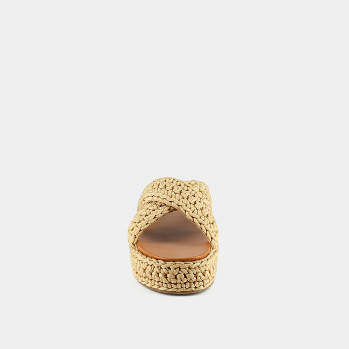 Mules à plateformes et brides croisées  en corde beige