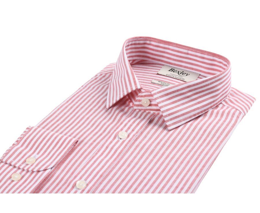 Chemise coton et lin rayures corail et blanches - EDIBERT