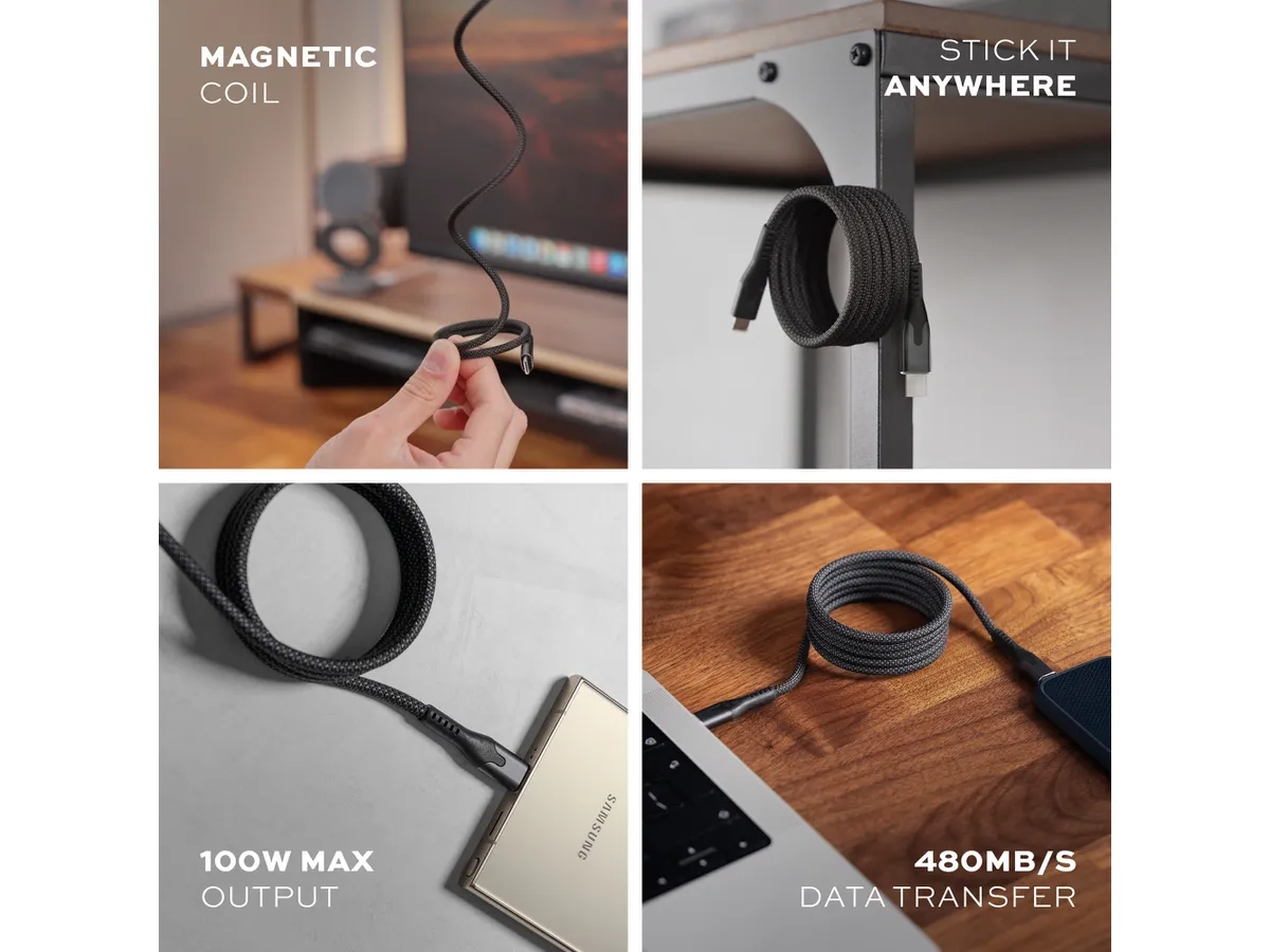 (2m) 100W MagStack Pro USB C auf USB C Magnet Nylon Ladekabel Power Delivery Datenkabel (PUP-0550-6FT-CC) - Schwarz