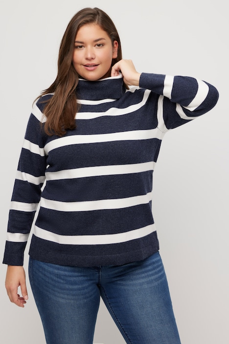 Rollkragen-Pullover, Ringel, kurz, Langarm
