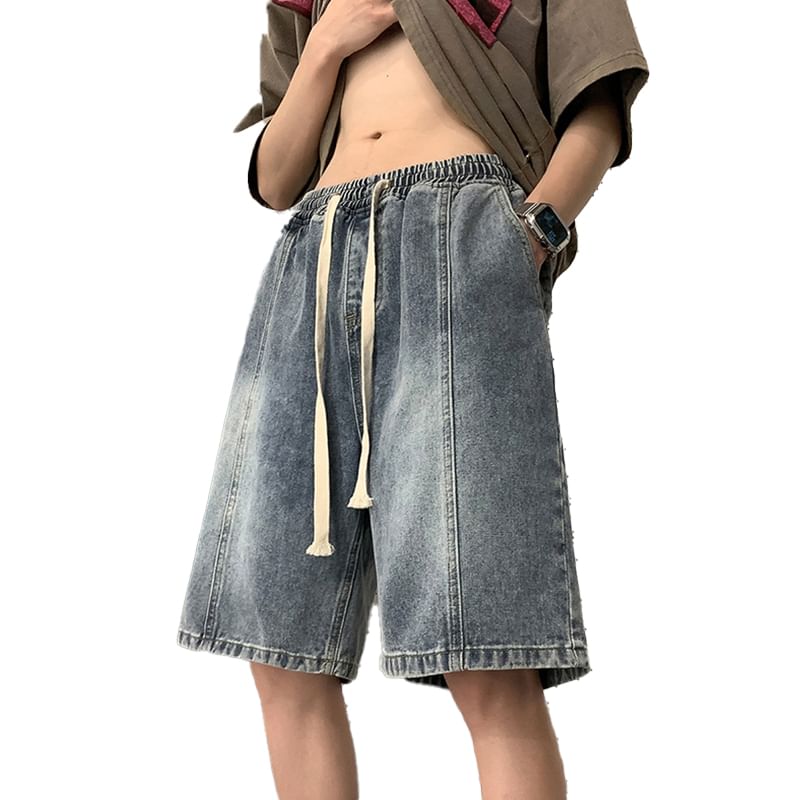Giuliana - Denim shorts met trekkoord en gewassen paneel