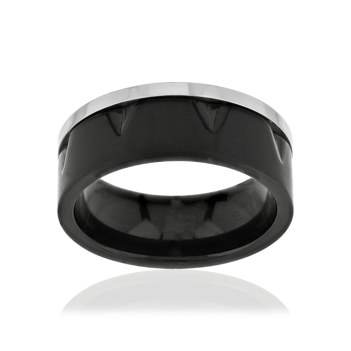 Bague acier noir bicolore noir