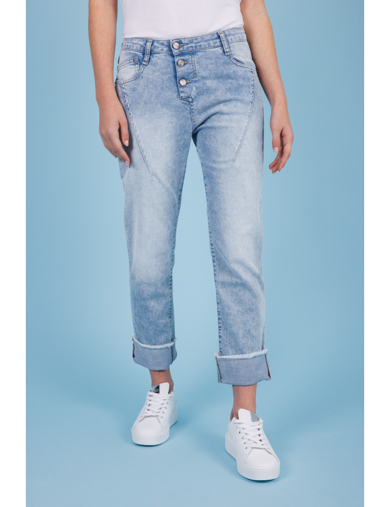 PLEASE JEAN TAILLE HAUTE REVERS APPARENTS BLEU DENIM