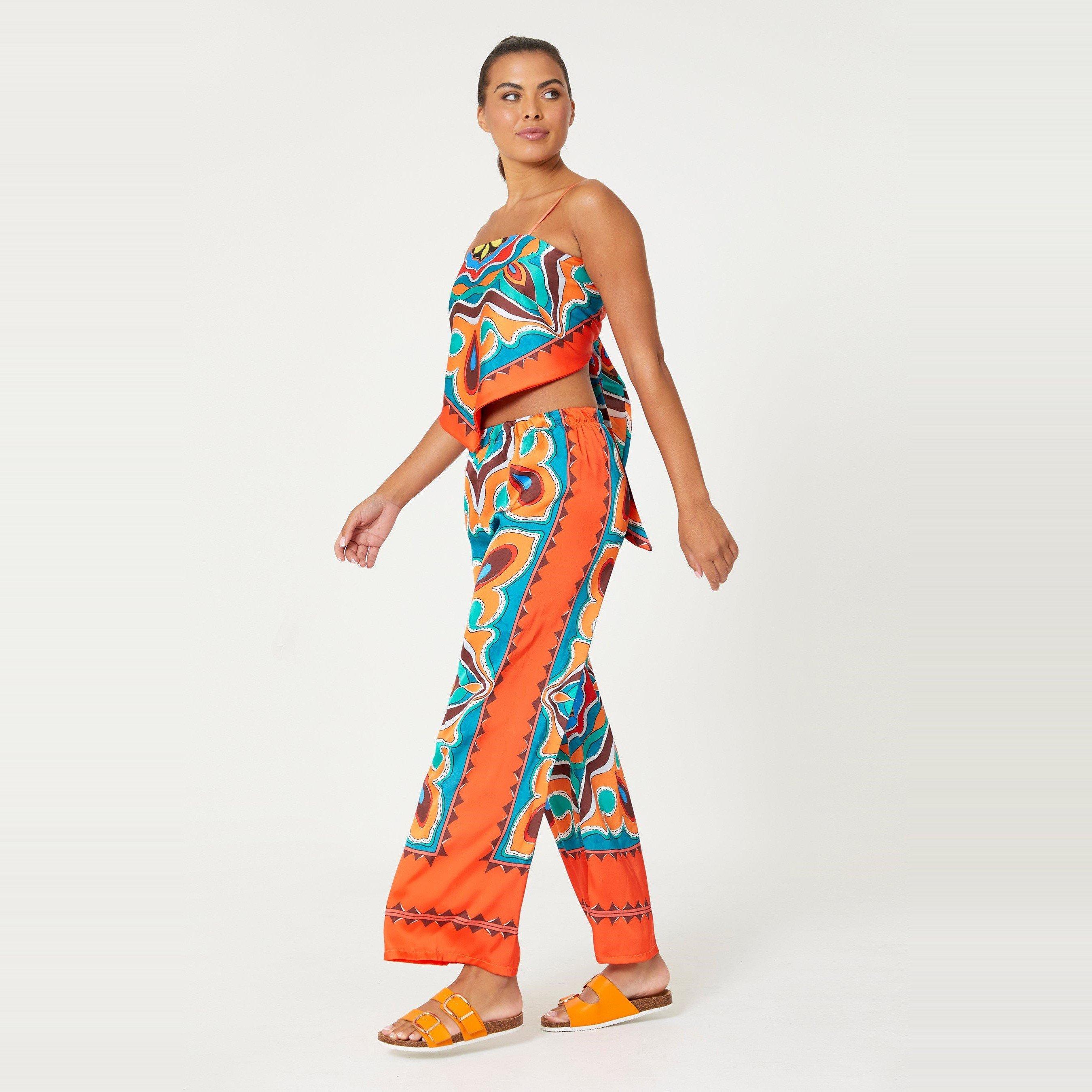 Be You Ladies Scarf Print Cami and Trouser Co ord Set