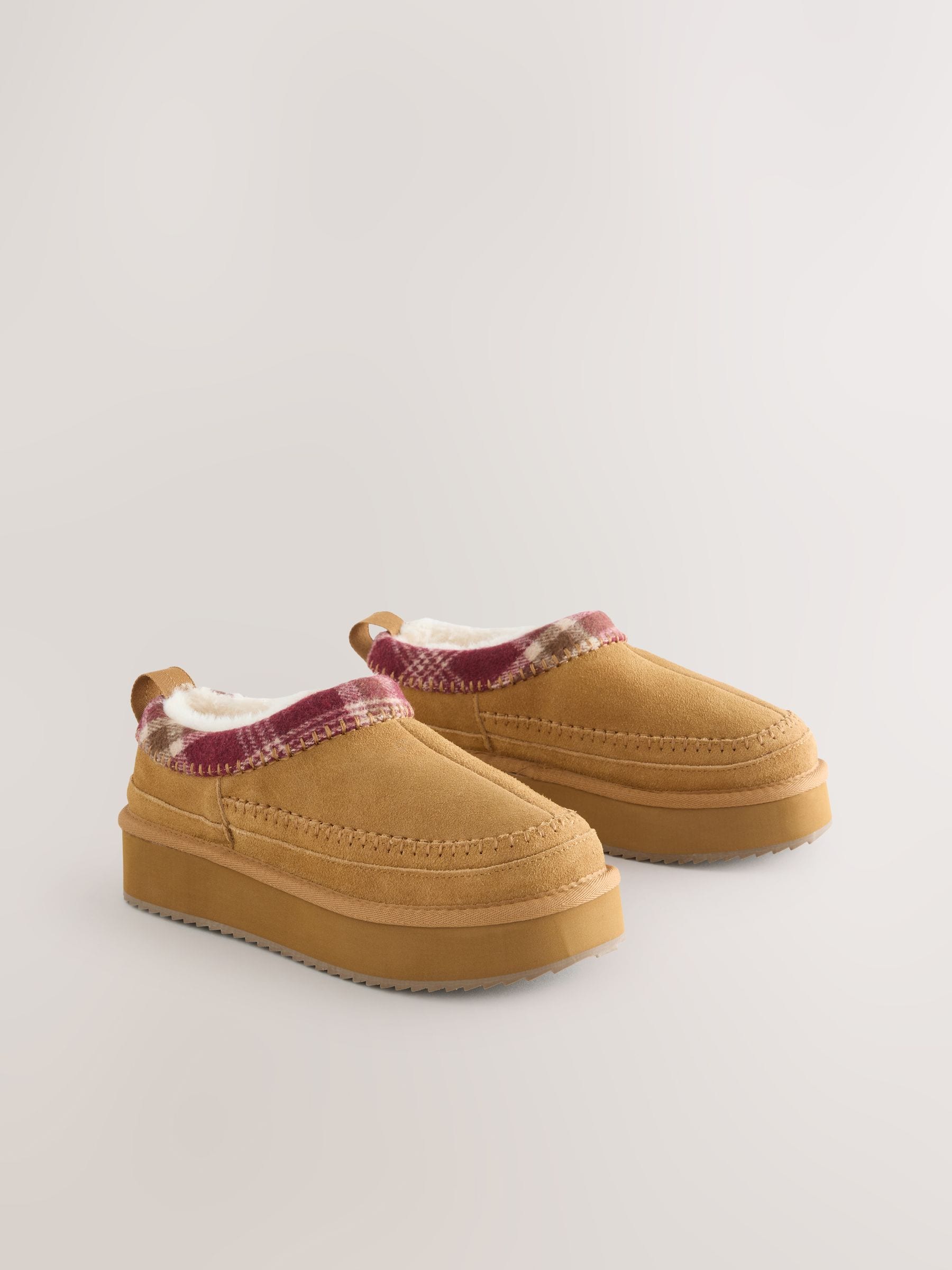 Kastanjebruin - Forever Comfort® Leather Fur Lined Cosy Platform Shoes