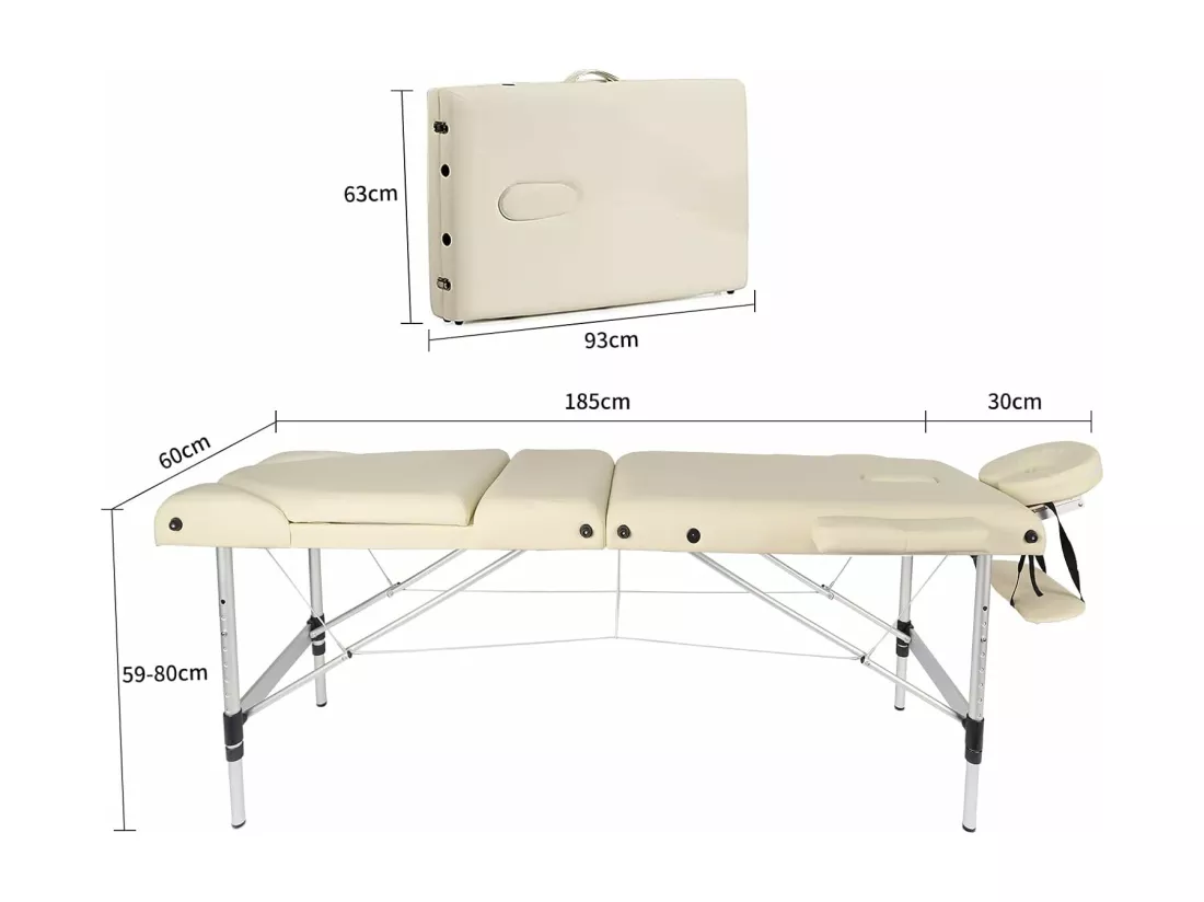 Table de massage Canapé Pliante Aluminium 3 Zones Lit Professionnel Cosmétique Esthetique Hauteur Réglable avec Housse de Transport - Beige