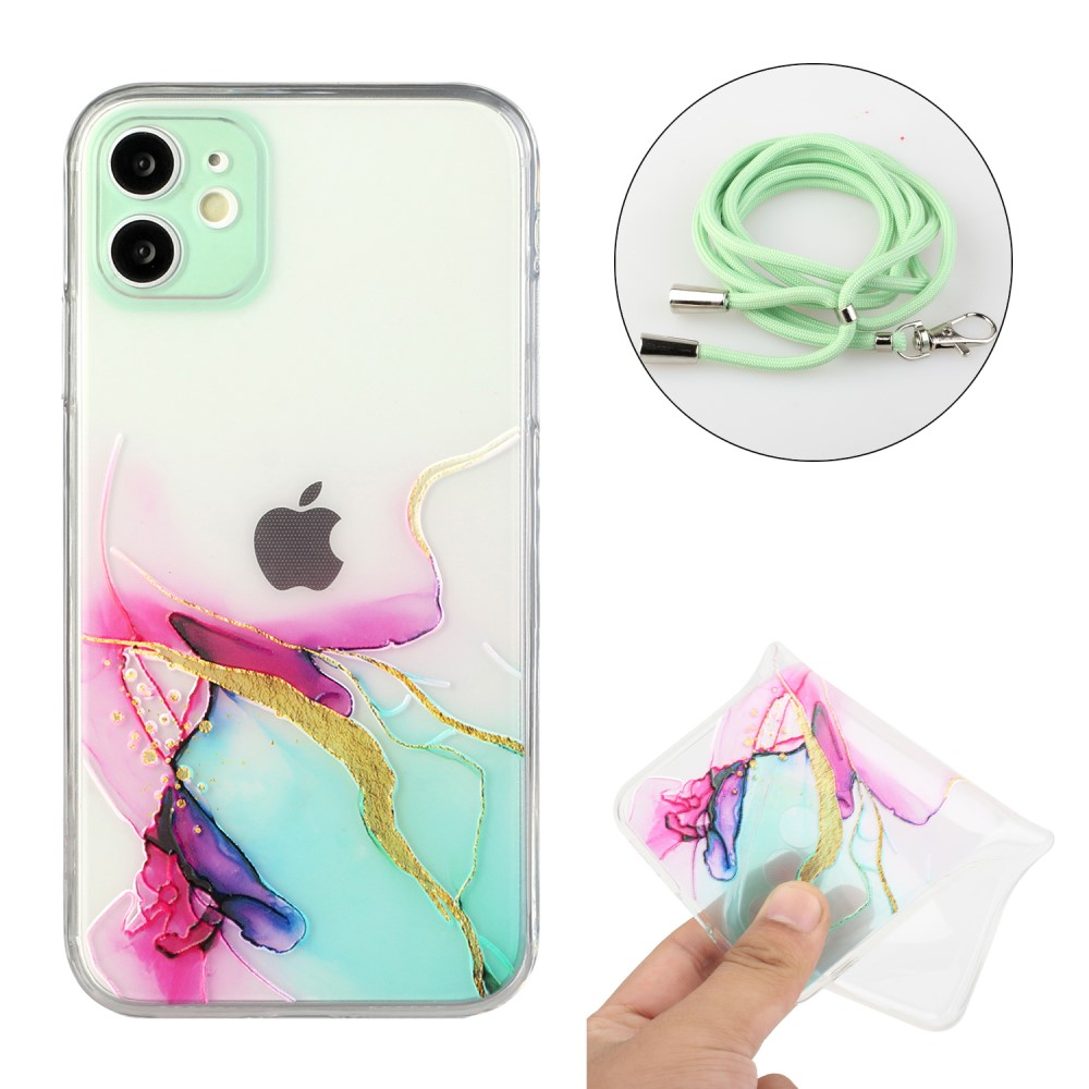iPhone 11 Necklace Gummi Hülle Marmor Look mit Kameraschutz   Handykette (80cm) - Grün