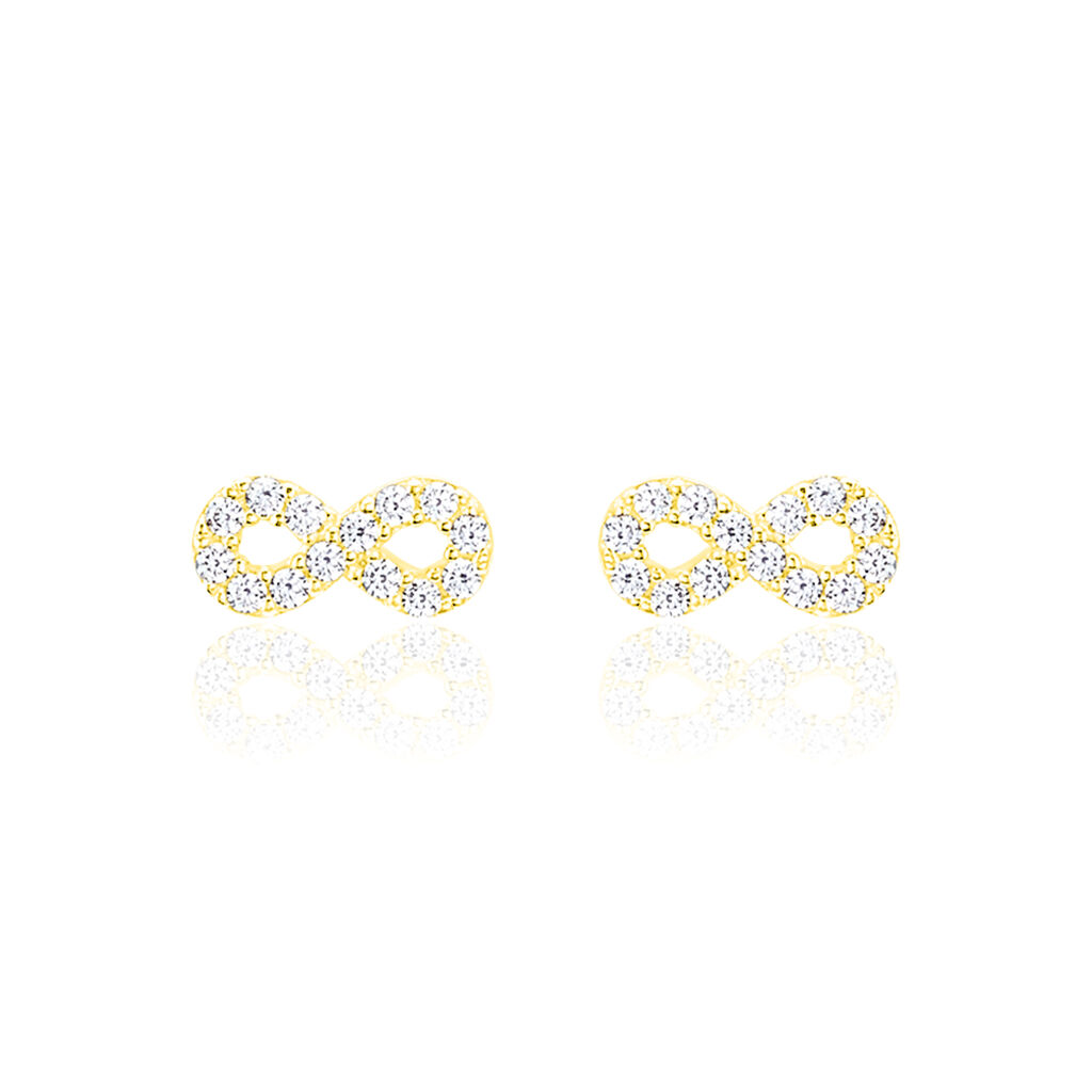 Boucles D'oreilles Puces Fannelle Infini Or Jaune Oxyde De Zirconium