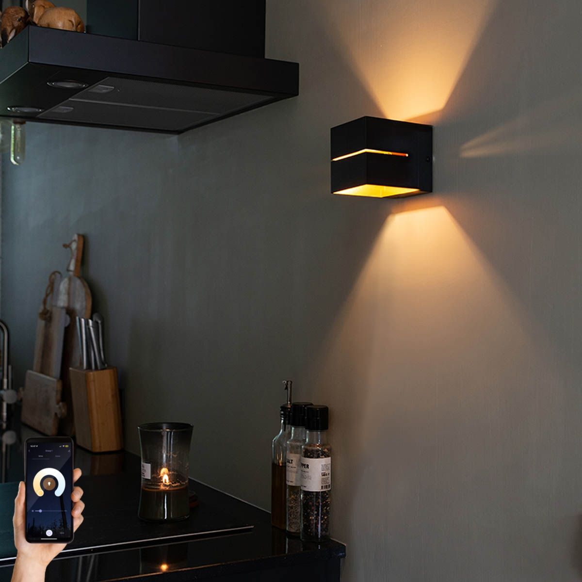 Smart wandlamp zwart met goud 9,7 cm incl. Wifi G9 - Transfer Groove