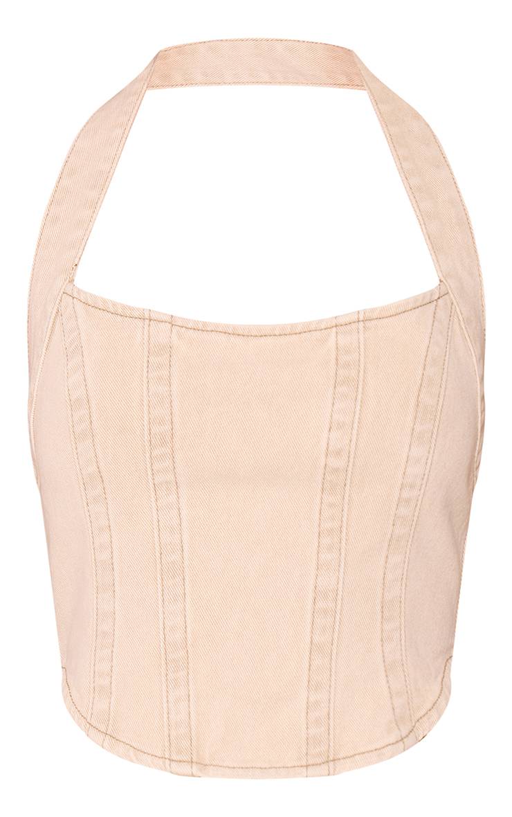 Ecru Haut Ajusté En Denim Petite À Dos Nu Avec Détails De Coutures