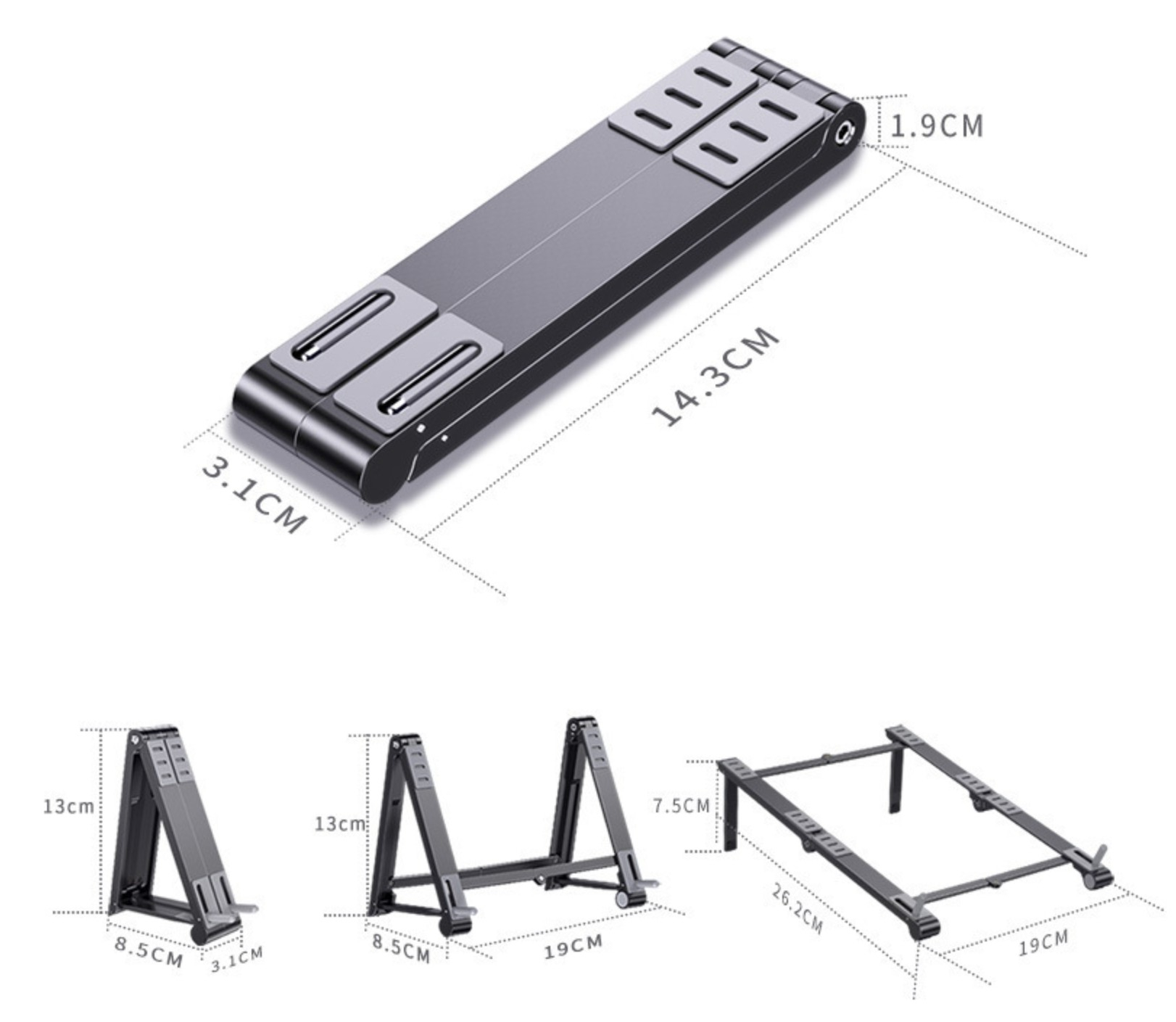 3 in 1 Faltbare Halterung Alu Ständer für Laptop / MacBook / Tablet und Handy (bis 18