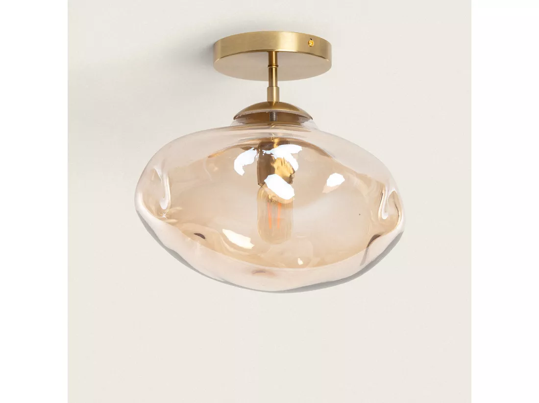 Plafonnier Métal et Verre Halych Ambre