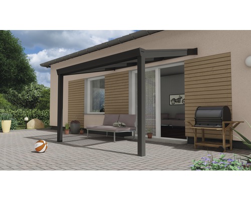 Expert terrasoverkapping met helder polycarbonaat, 300 x 250 cm, antraciet structuur