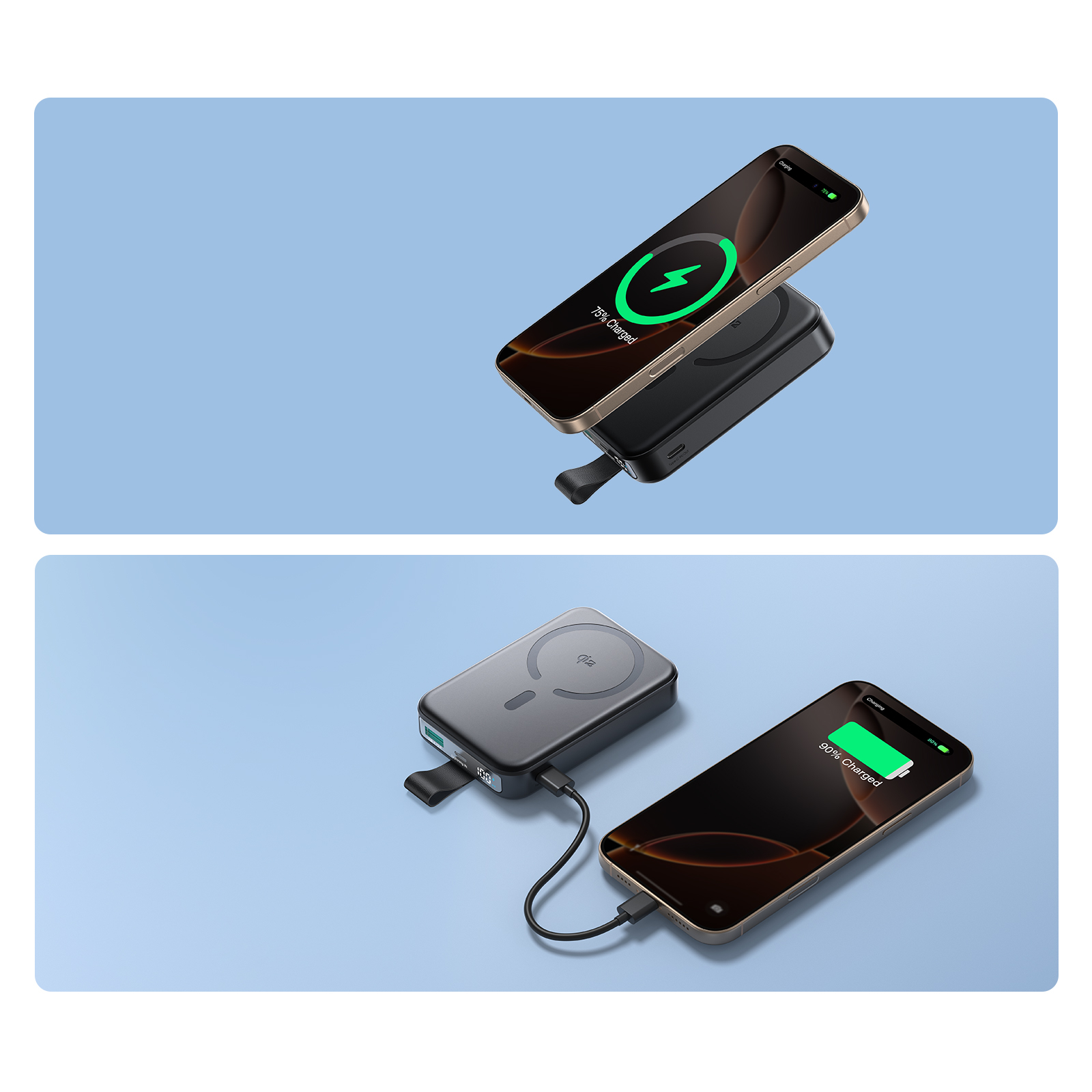 (15W) 10000mAh Magnetische Qi2 MagSafe Powerbank USB C Ladegerät mit LED Anzeige   Kickstand (JR-PBM11) - Schwarz