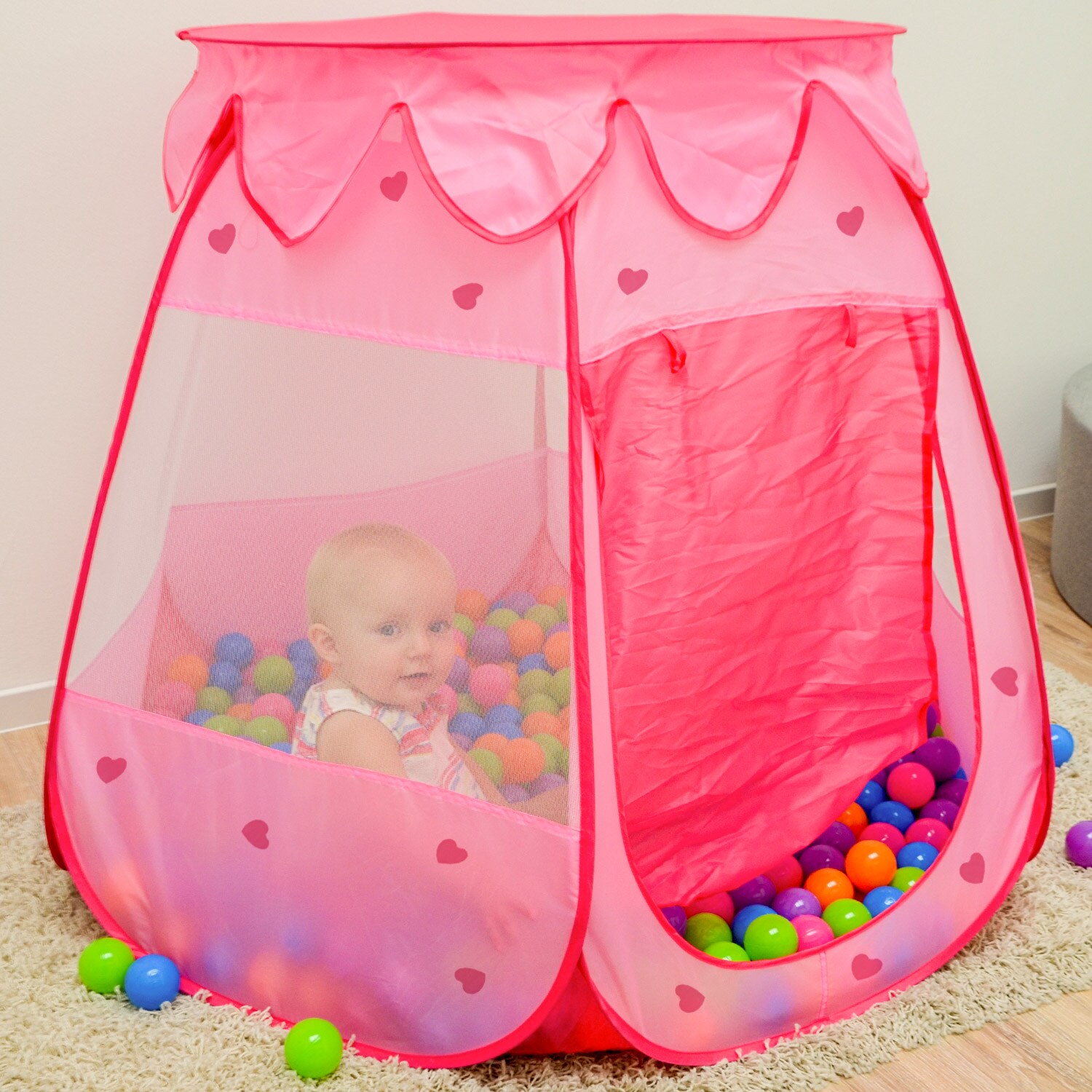 Mädchen Bällebad Zelt 200 Baby Bälle Kinderzelt Spielzelt 120x120x90cm Rosa