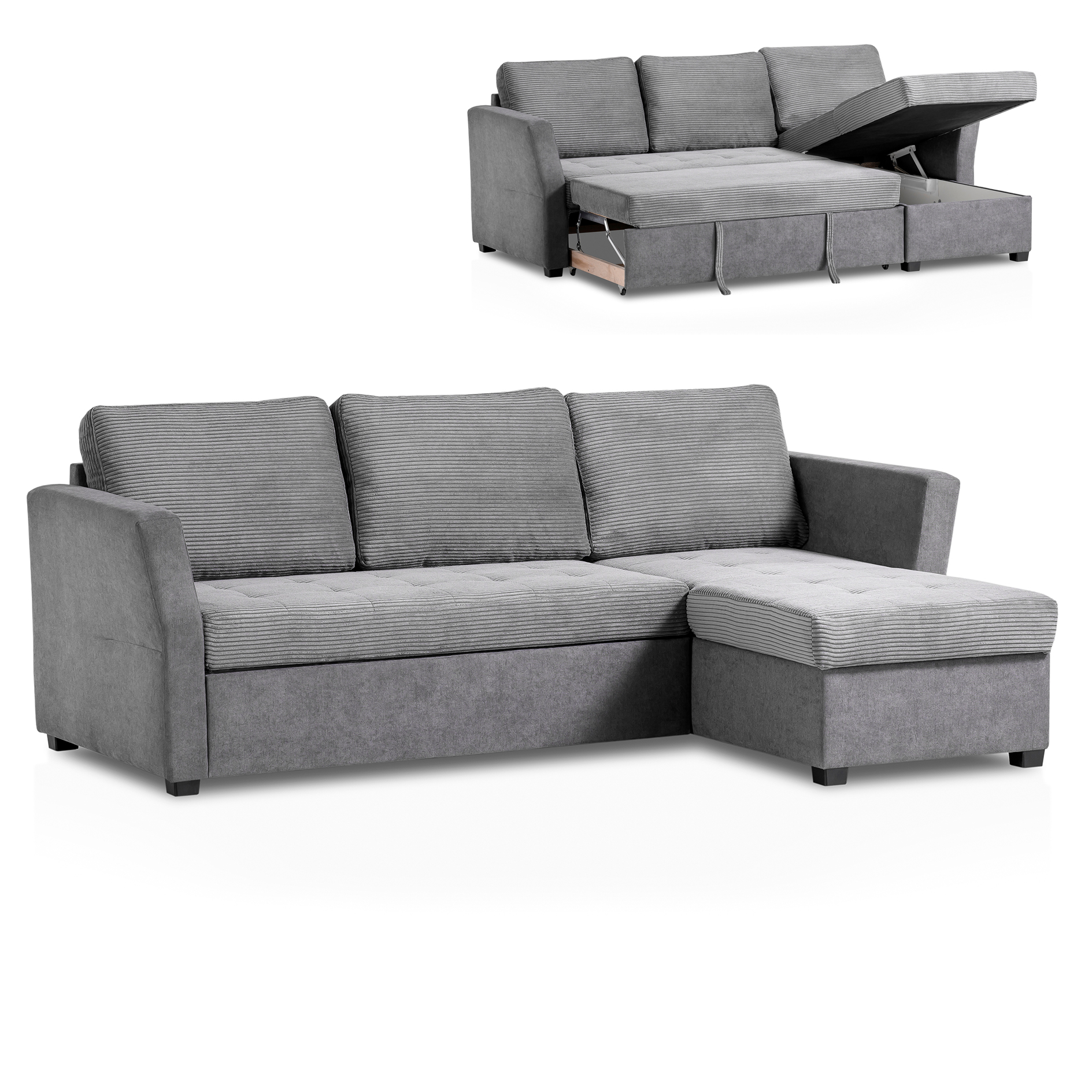 Ecksofa - ash - Cord - mit Liegefunktion und Staukasten