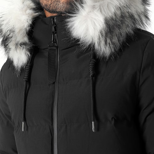 Doudoune Longue Explorer Avec Fourrure Grise 0037 Noir