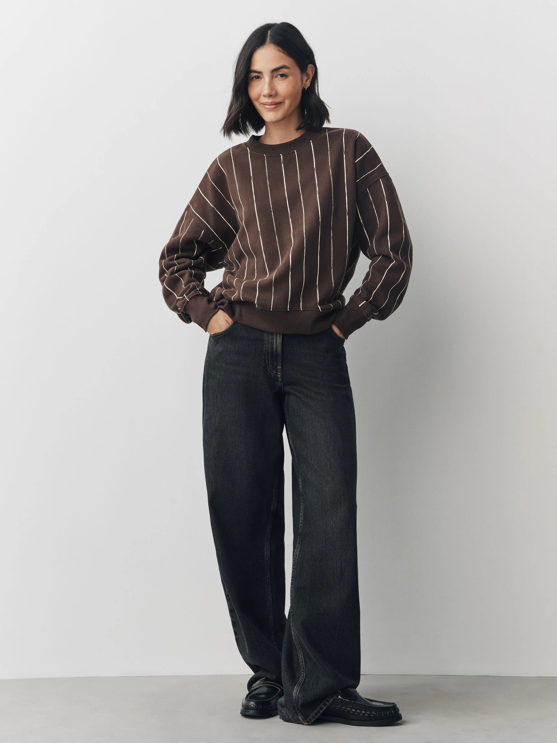 Brown/Pink Stripe - Supersoft Peached Essentials sweatshirt met ronde hals en naaddetail