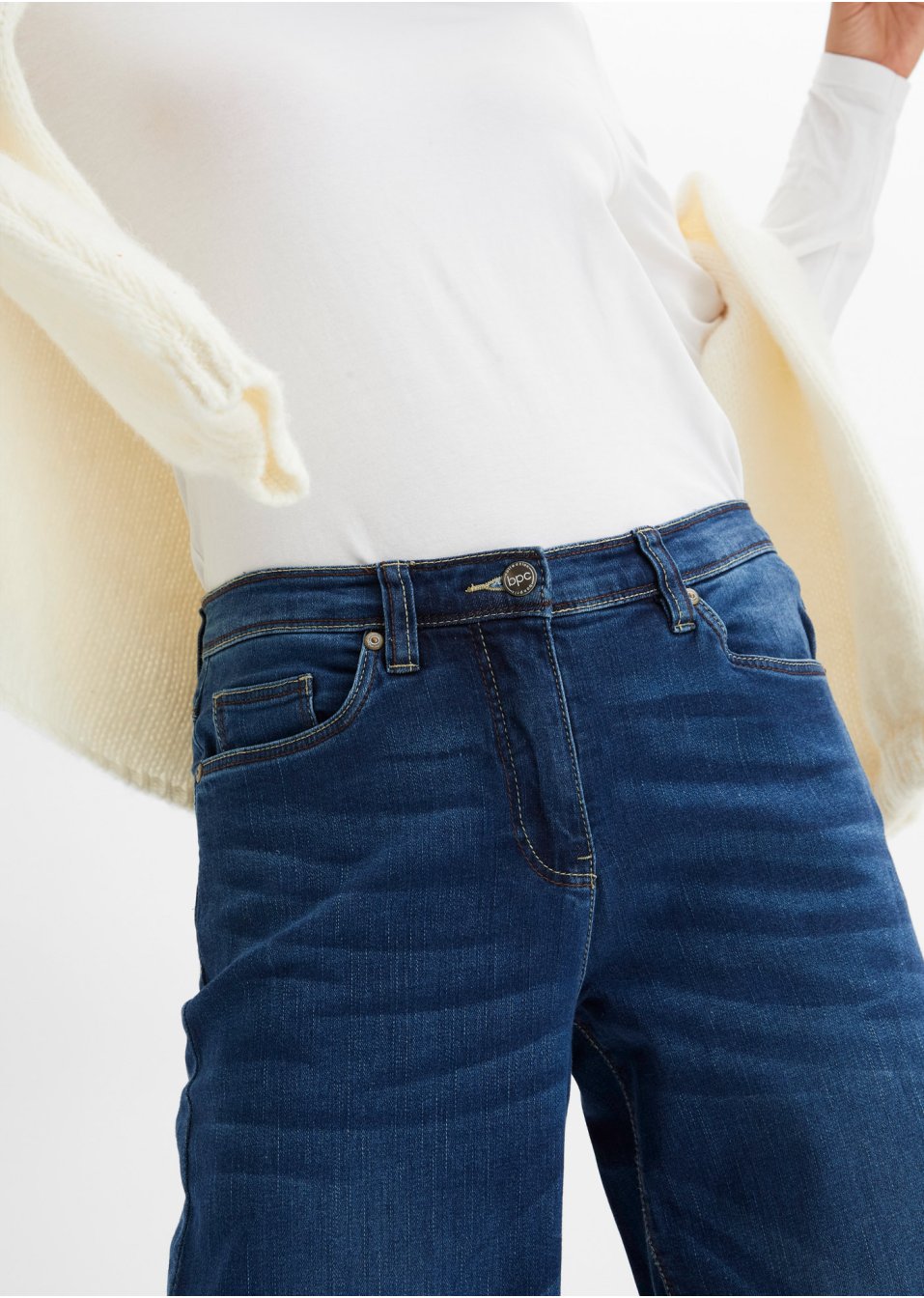 Jean extensible avec taille confortable, jambes extra larges