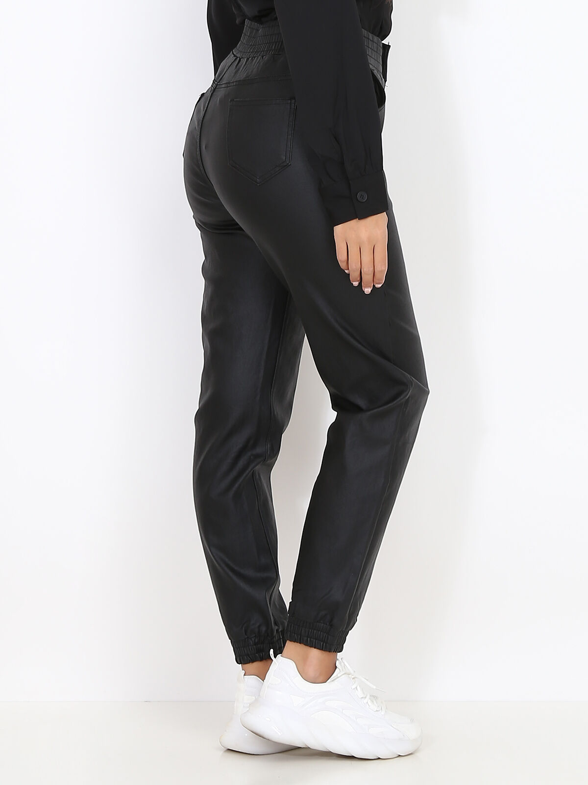 Pantalon jogger en simili- Noir