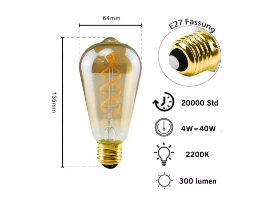 NETTLIFE 3x ampoule LED E27 lampe vintage ST64 rétro ampoule blanc chaud 4W ampoule à filament 2200K