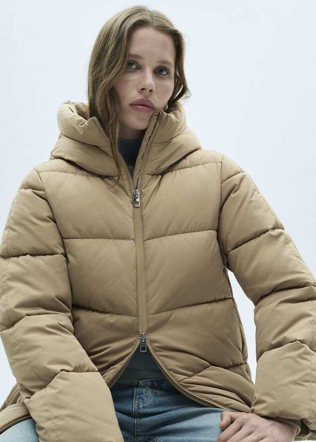 MANGO Hood quilted coat Light beige