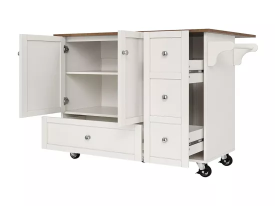 Chariot cuisine salle à manger amovible plan de travail porte-serviettes étagère à épices plateau bois blanc