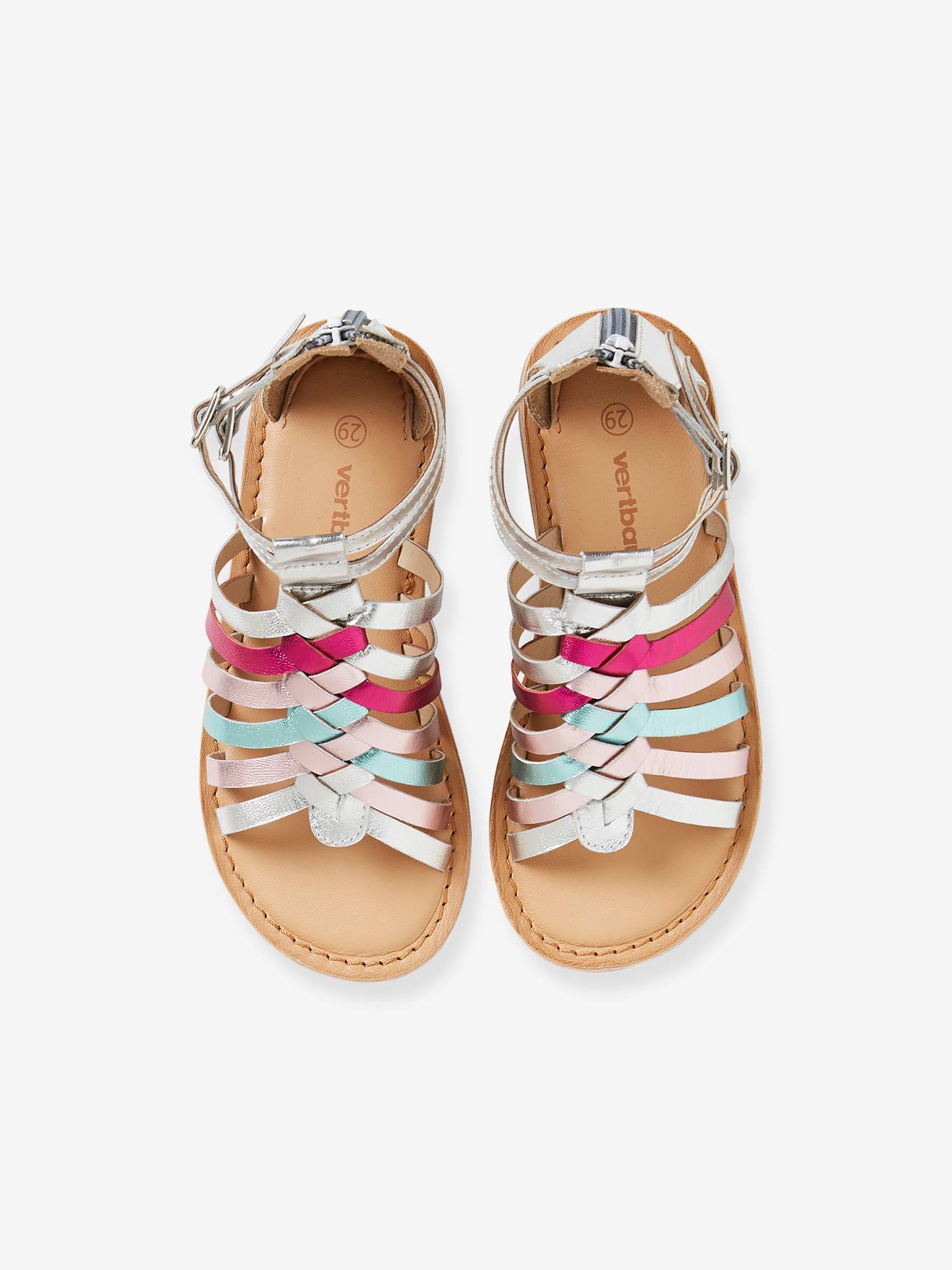 Sandálias de couro estilo alpargata para meninas, cinza metálico médio