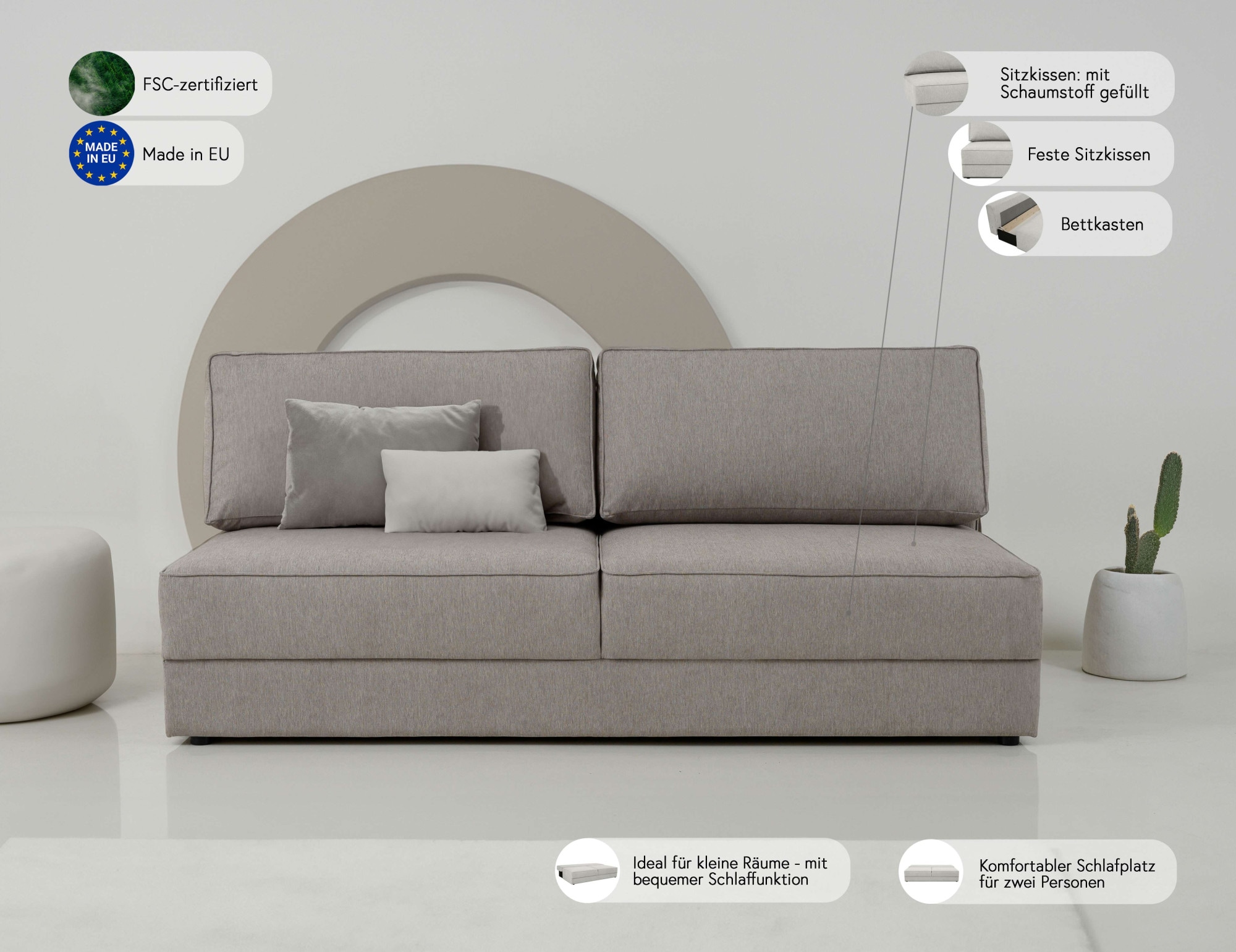 GOODproduct Schlafsofa »Simonton 3-Sitzer, Breite 202 cm« Liegefläche 202x146 cm, inkl. Bettkasten, weicher Struktur-Stoff