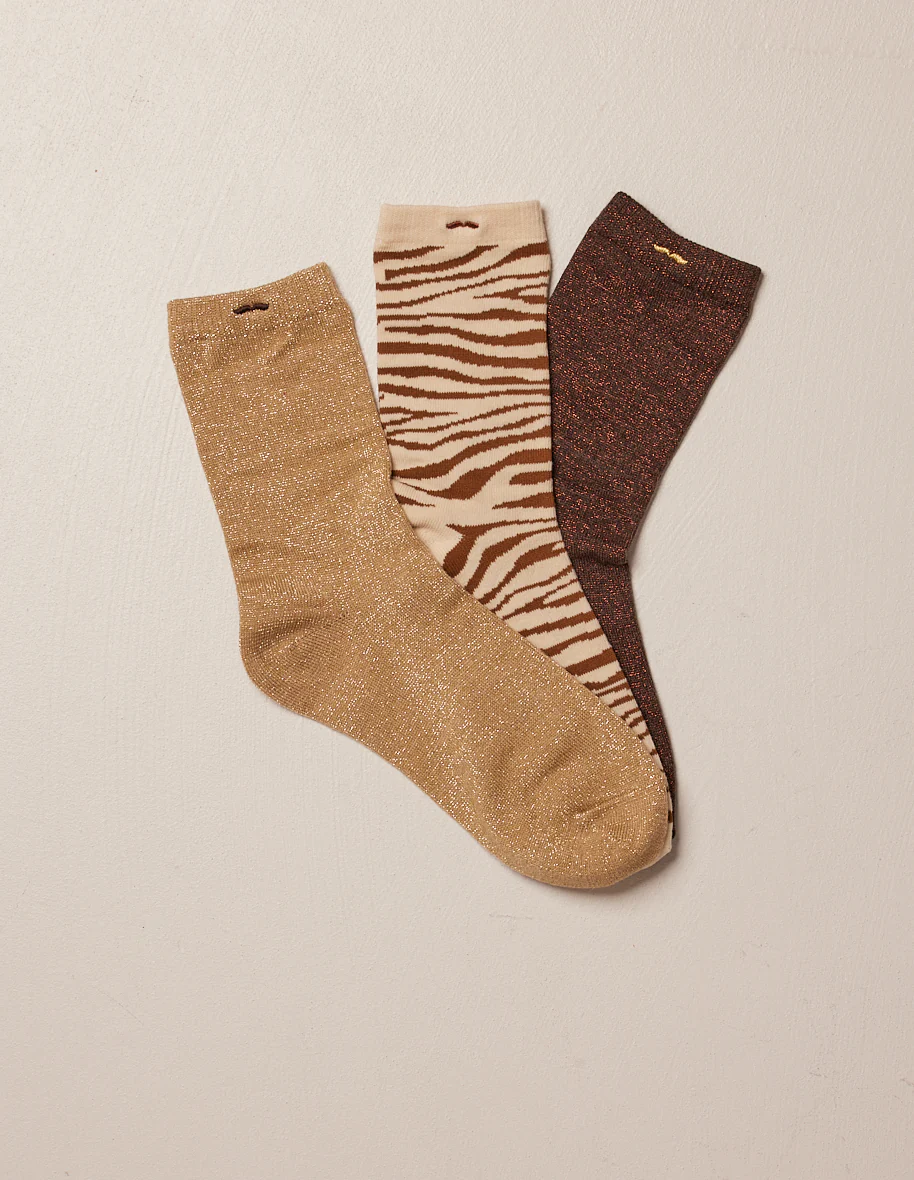 Pack de 3 chaussettes - Zèbre Marron doré