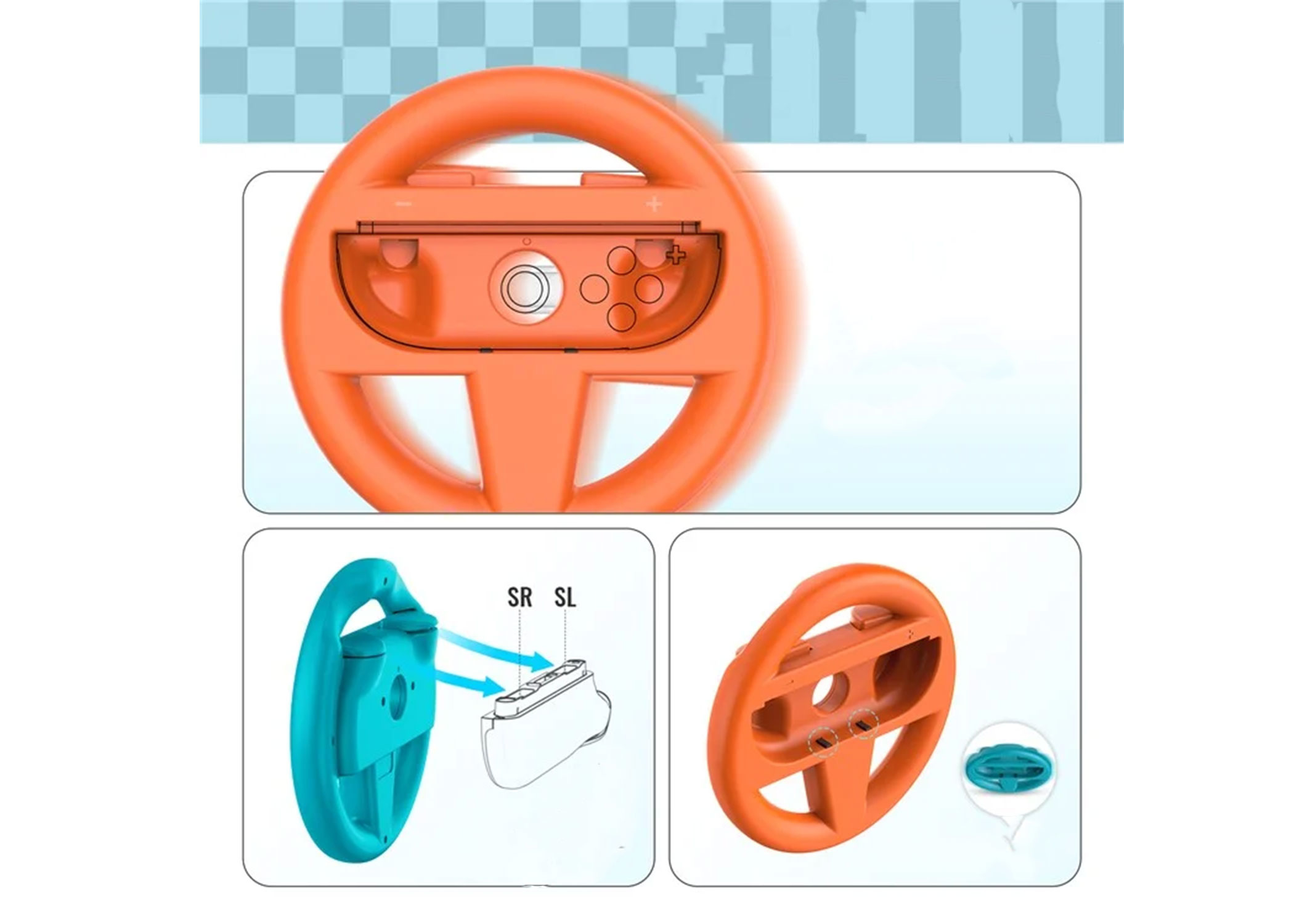 (2er Set) Lenkrad Controller Griff Gamepad kompatibel mit Nintendo Switch 2 / Joy-Con / Rennspiel Zubehör - Blau / Rot