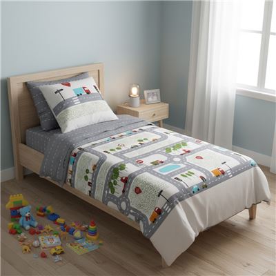Linge de lit enfant motif circuit de voiture - BECQUET CRÉATION
