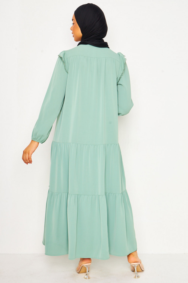 Abaya longue vert clair à détails crochet
