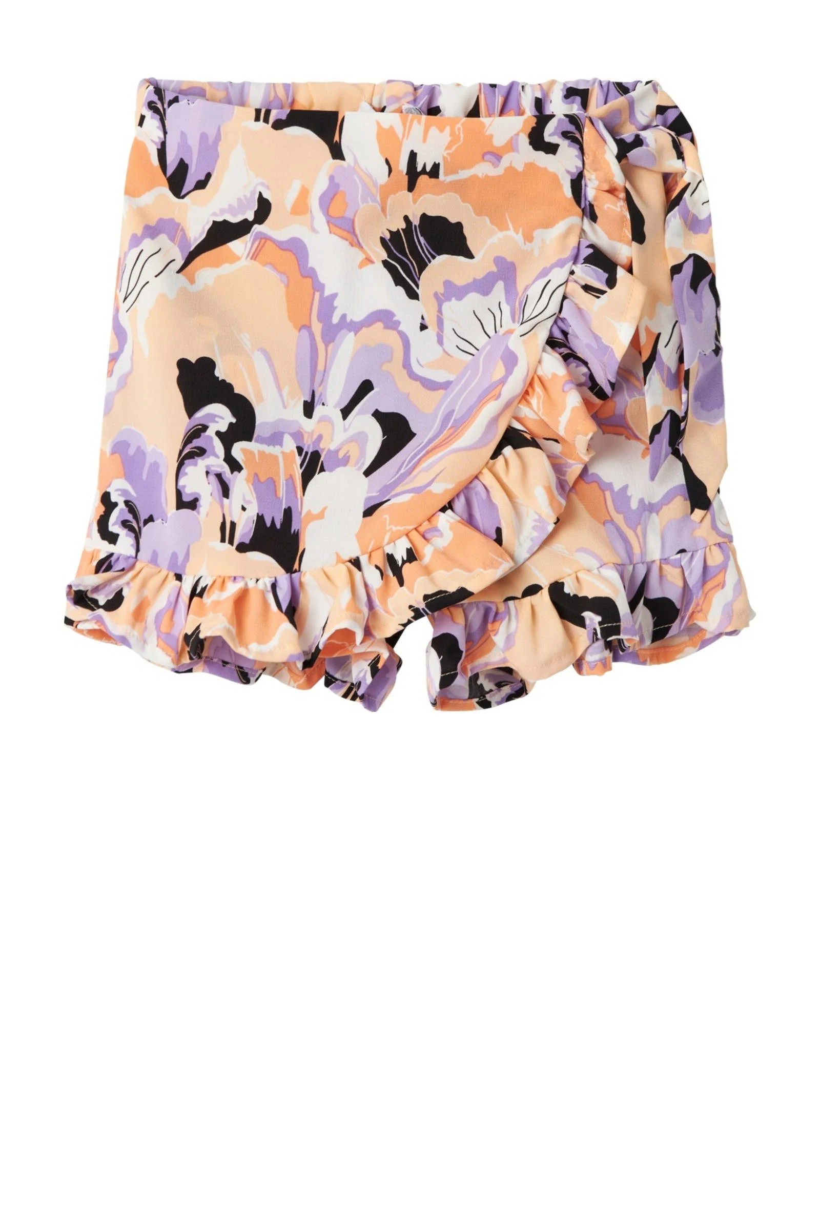 NAME IT skort NMFVINAYA met all over print en volant oranje/lila/wit