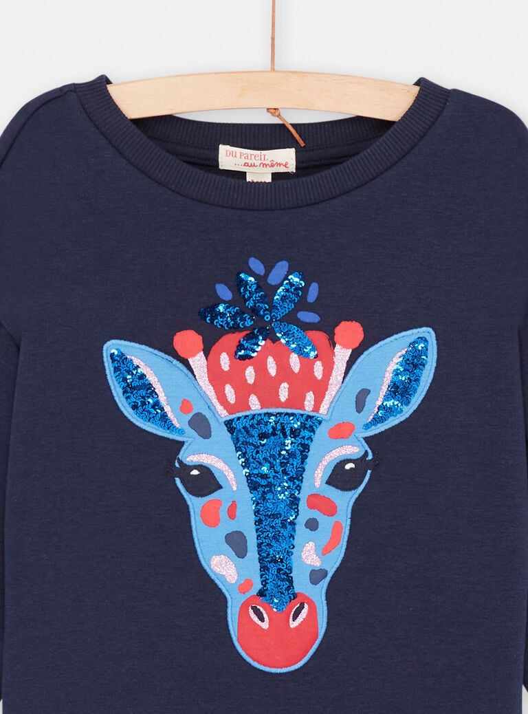 Sweat bleu nuit à animation girafe fille
