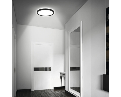 LED Sensor Plafondlamp IP44 15W 1900 lm 4000 K HxØ 3x24 cm Slank zwart/wit + Achtergrondverlichting