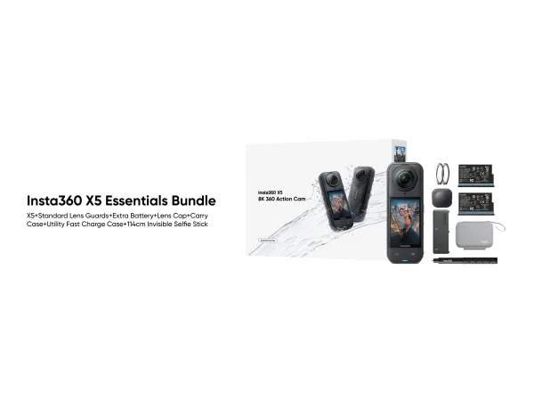 Insta360 X5 - Essentials Bundle - 360° action-kamera - 8K / 30 fps - 72 MP - Bluetooth, Wi-Fi op til 15 m - sort