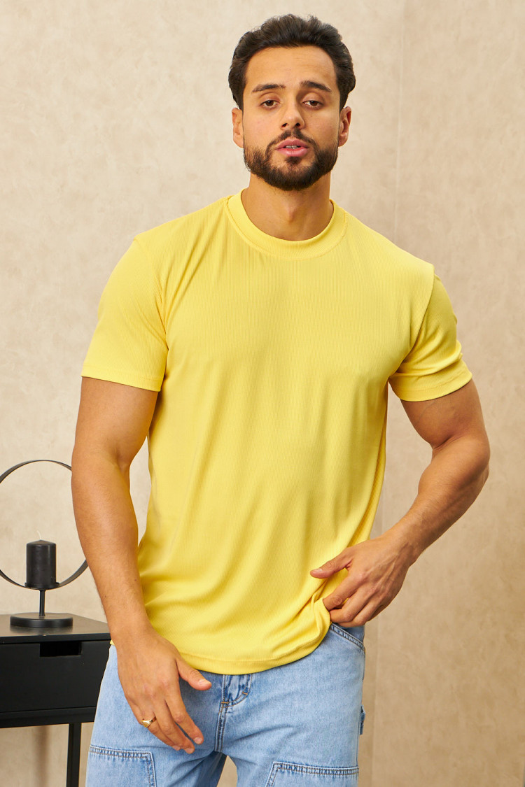 T-shirt jaune côtelé à manches courtes