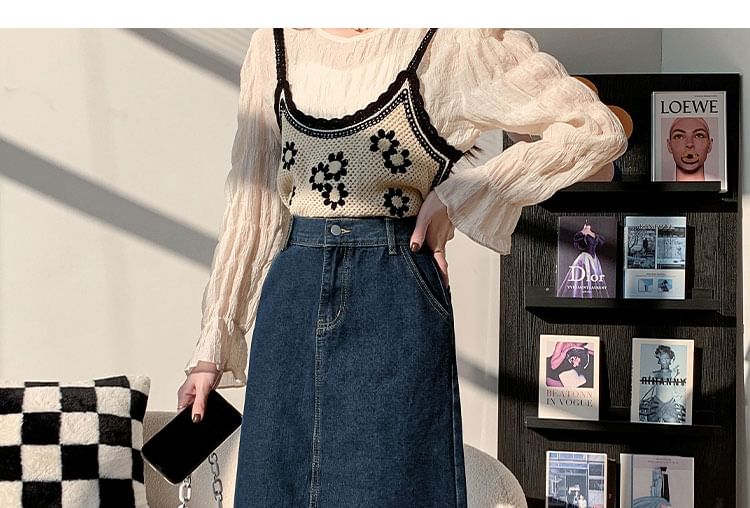 Magimomo - A-lijn denim rok met hoge taille en split aan de achterkant