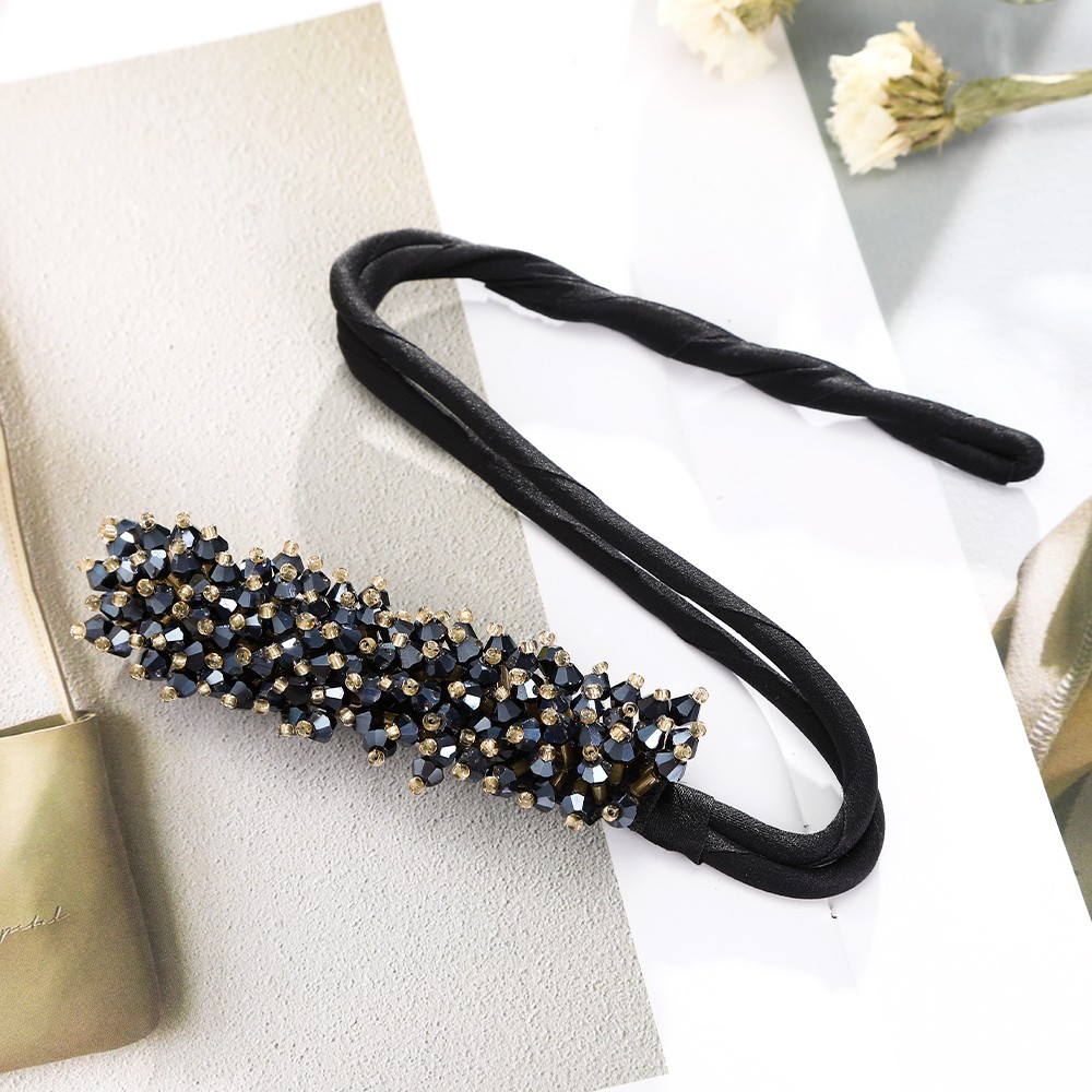 (32cm) Perlen Haarreif Haarband Verstellbarer Dutt Haarschmuck - Blau / Gold