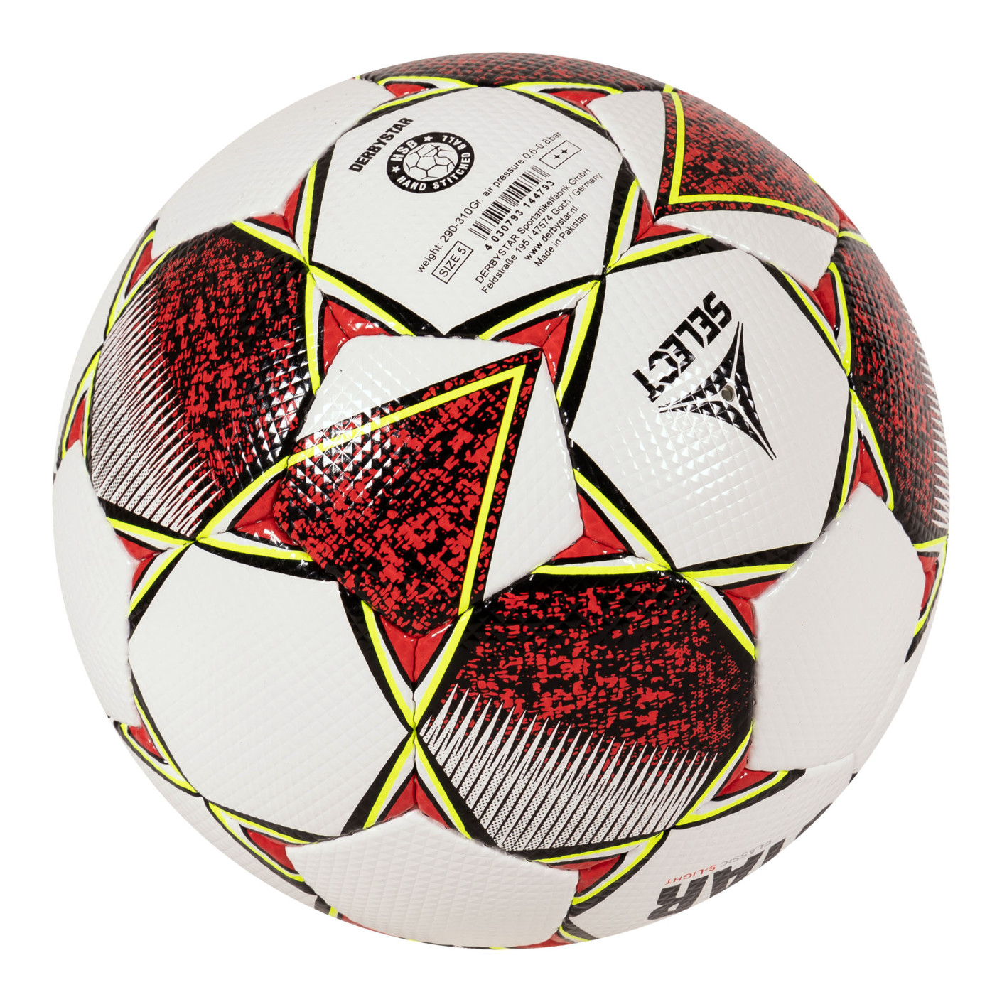 Derbystar Classic Super Light II Voetbal 4 x 3 Vlakken Maat 4 Wit Rood Geel