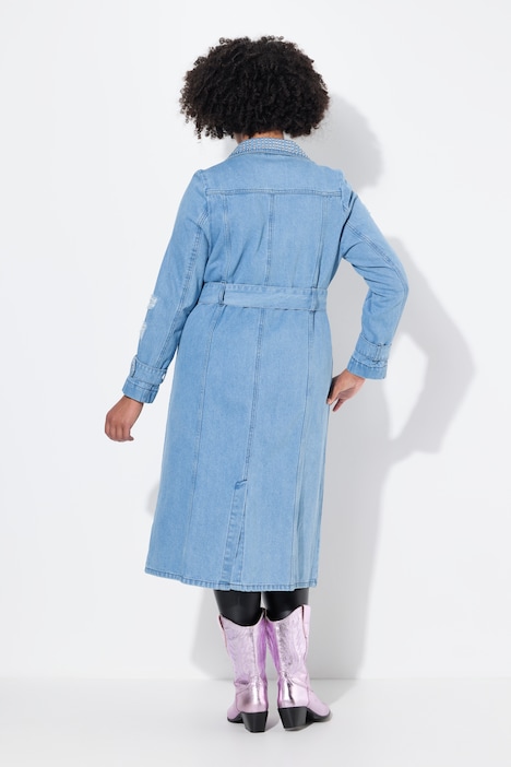 Jeans-Trenchcoat, oversized, Used-Look, Destroy-Effekten