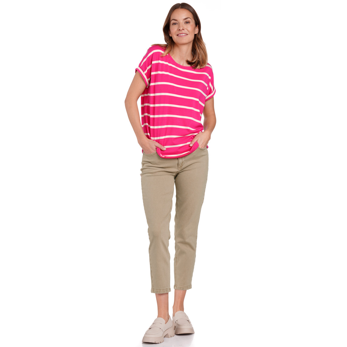 Gina Benotti Damen T-Shirt mit Streifen pink / weiss