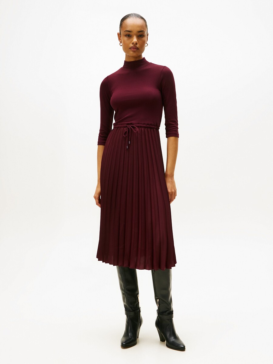 TOMMY HILFIGER<br>Vestido midi com pregas e mangas 3/4