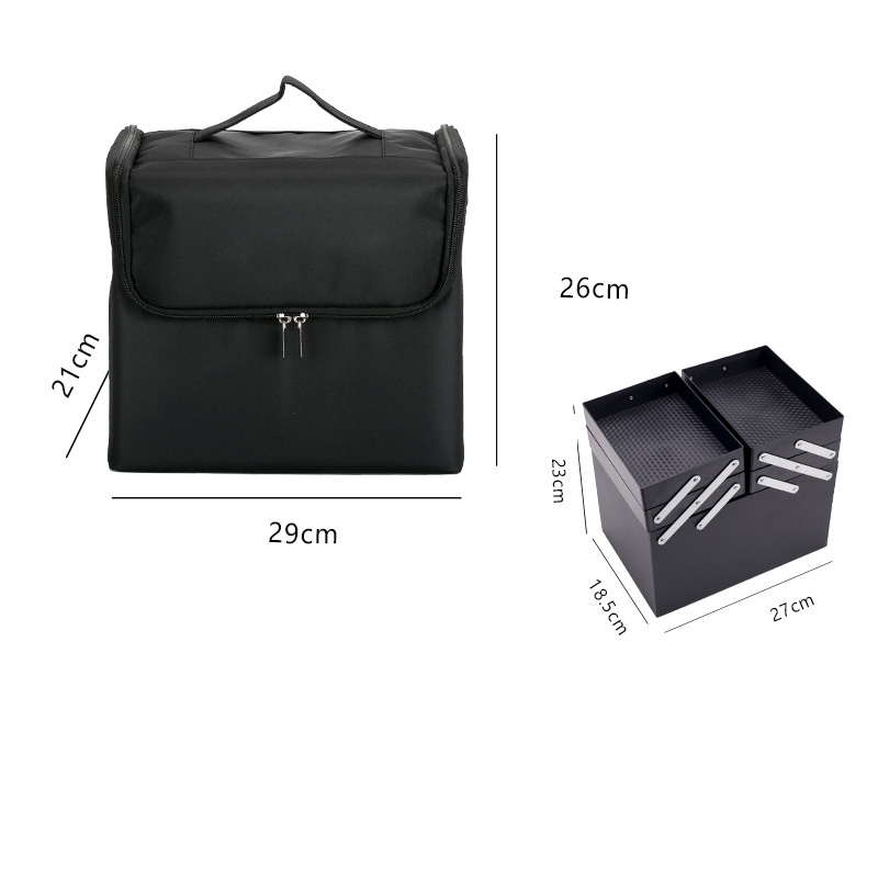 (29x25x20cm) Klappbare Kosmetik Tasche Schminkkoffer Beauty Make Up Organizer - Schwarz