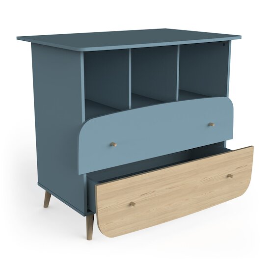 Firmiana Commode 2 Tiroirs + 3 niches   Bleu Orage / Bois Naturel        de               CBA Meubles
