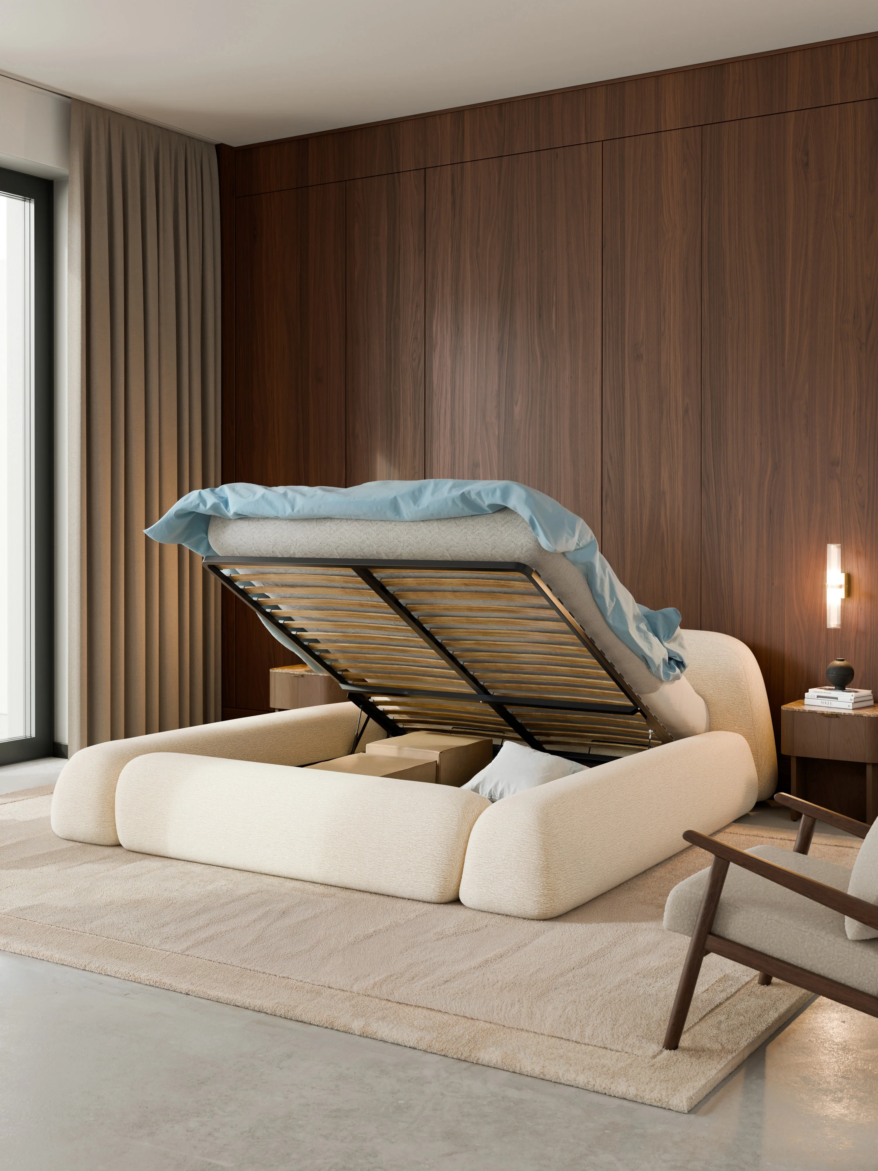 Gestoffeerd bed Wolke met opbergruimte